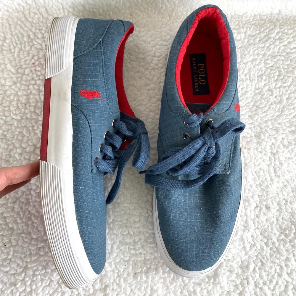 Polo Ralph Lauren Felton Blue & Red Canvas Low Top Sneakers